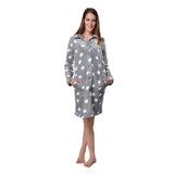 RAIKOU Damen Sternen Bademantel Morgenmantel Saunamantel mit Knöpfe und super Flauschiges Coral-Fleece Relax Kuschel Microfaser Knöpfe weiches （Silbergrau,36/38）