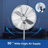 Aigostar Emery - Ventilator Standventilator Metall mit Oszillation 90° im Chrom -Design - Höhen verstellbarer Standfuß Industriell Mechanisch Standlüfter 3 Geschwindigkeit 4 Blätter 60 Watt Silber