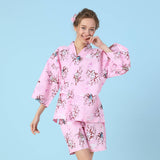 100% Cotton Japanese Kimono Loungewear Set - fox cherry blossom print