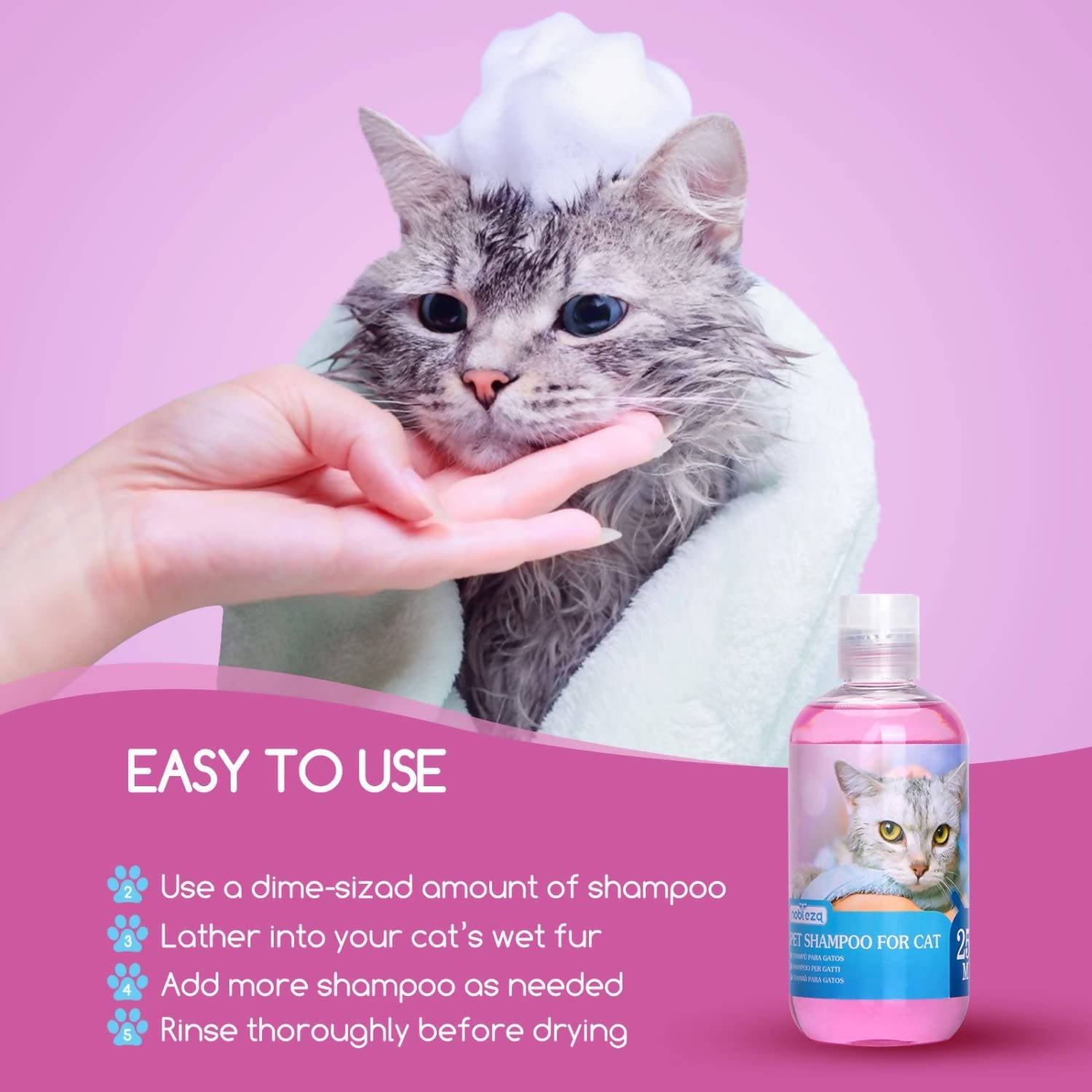 Katzen Shampoo Gegen Juckreiz Milben Pilz Floh，Katzen Shampoo natürlich für empfindliche Katzen und Kitten,Hautfreundlich, Pflegend und leicht kämmbar(250ml)
