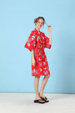 100% Cotton Japanese Kimono Loungewear Dress - fox cherry blossom print