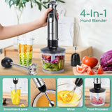 Aigostar Buckle - Hand Blender Set 1000 Watt Purée Stick Stainless Steel 6 Speeds 4 Mixing Base Mini Cutter, Mixer and Dosing Bowl for Mixing Smoothies, Shakes, Baby Food No BPA.