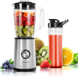 Aigostar Mixer Smoothie Maker, Edelstahl Standmixer mit 1 Liter Kapazität und 600ml Tritan-Kunststoff Flaschen, Mini Blender für Shake, Smoothie, Getränk von Obst und Gemüse, 350 Watt, BPA frei