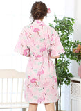 100% Cotton Japanese Kimono Loungewear - flamingo print