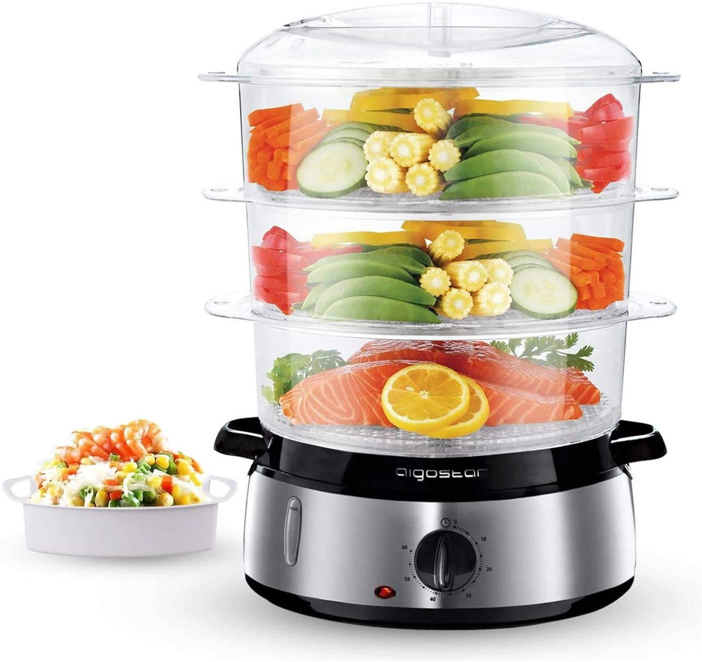 Aigostar Fitfoodie Steel 30INA Steamer with Timer (800W, 9L) Silver/Black Disposable Packaging