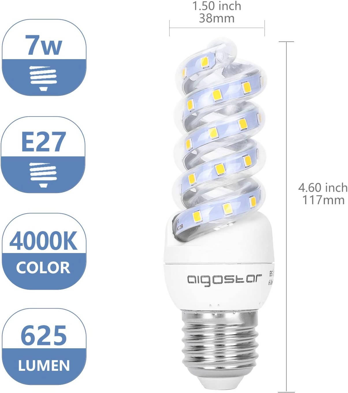 LED B5 Spiral 7 W, neutral white, E27 [Energy Class A+]