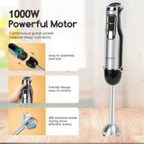 Aigostar Buckle - Hand Blender Set 1000 Watt Purée Stick Stainless Steel 6 Speeds 4 Mixing Base Mini Cutter, Mixer and Dosing Bowl for Mixing Smoothies, Shakes, Baby Food No BPA.