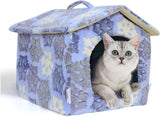Katzenhaus für Katzen Hunde L42*W39*H33cm S, Katzenhöhle Katzenbett Winterfest mit Herausnehmbarer Matratze weich und warm für Hundekatze