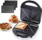 Sandwichmaker 3 in 1, 750W Waffeleisen 3 in 1, Sandwichtoaster, Sandwichmaker Grill, 3 abnehmbare Grillplatten, Spülmaschinengeeignete, BPA frei, Schwarz