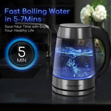 Aigostar Chubby30LCZ - Verdicktes High-Bor Glas Wasserkocher mit LED-Beleuchtung, 1,7 Liter Edelstahl Glaswasserkocher, 2200 Watt, Trockenlaufschutz, BPA frei