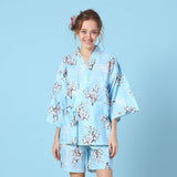 100% Cotton Japanese Kimono Loungewear Set - fox cherry blossom print
