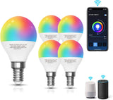 Aigostar Pack of 5 Smart LED WiFi Light Bulbs G45 E14, 5 W Multicoloured Dimmable Smart Lamp, Compatible with Alexa and Google Home, 3000 K - 6500 K White Light and RGB, No Hub Required [Energy Class A+]