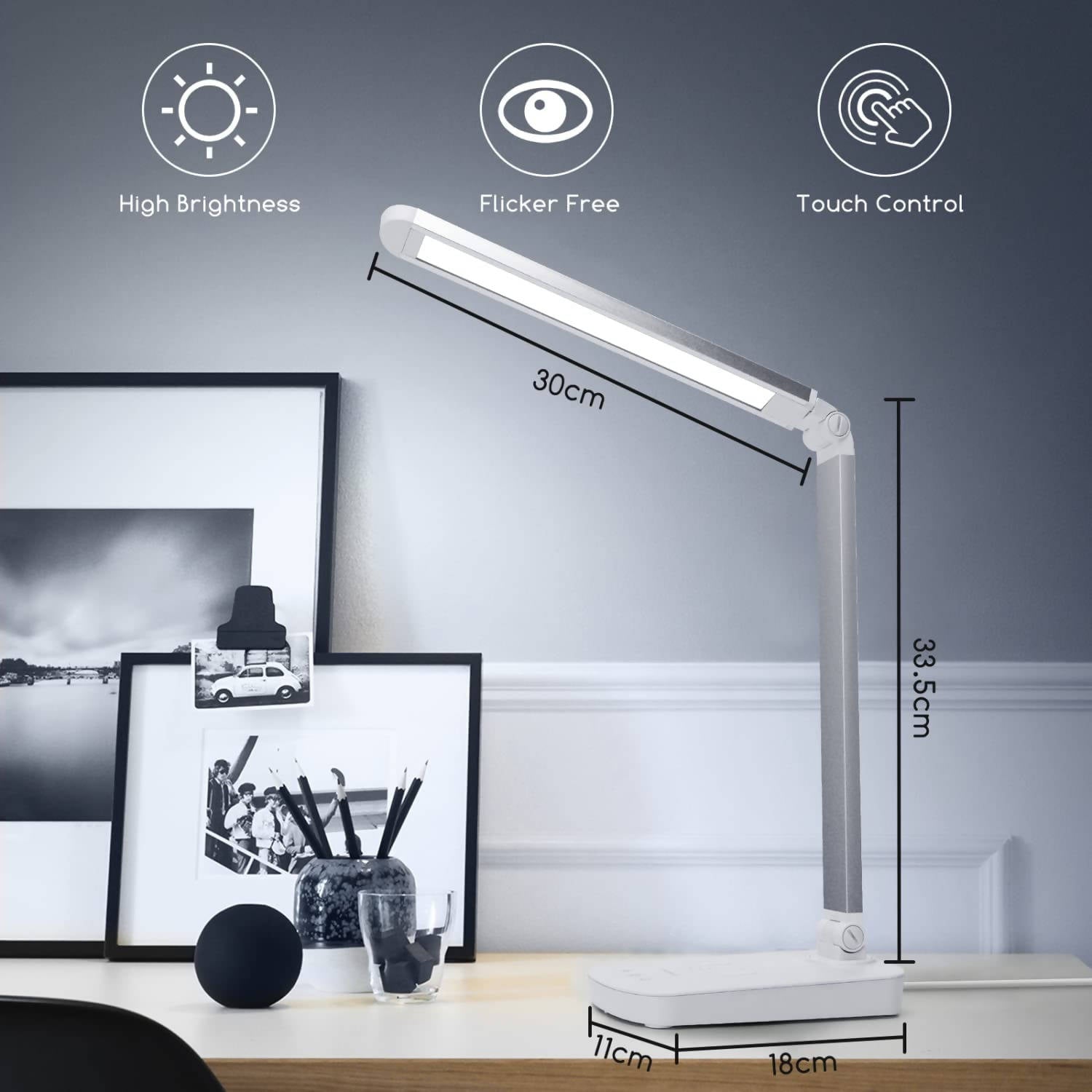Aigostar LED Desk Lamp, Different Brightness Levels, Dimmable, Touch Operation, 10 Watt, Energy Class A+
