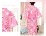 100% Cotton Japanese Kimono Loungewear - flower ball rabbit print