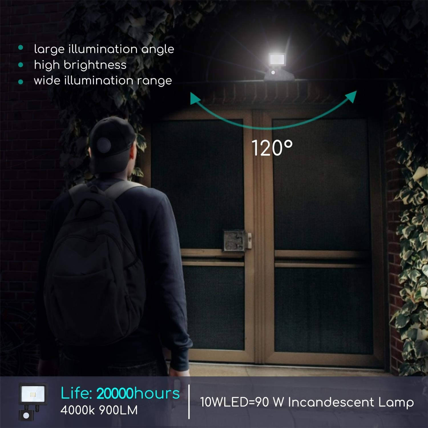 Aigostar 10 W LED Outdoor Spotlight with Motion Sensor, 900 LM 4000 K Natural White LED Floodlight, IP65 Waterproof Outdoor Spotlight, Wall Light for Garden, Courtyard, Garage, Hotel [Energy Class A+]