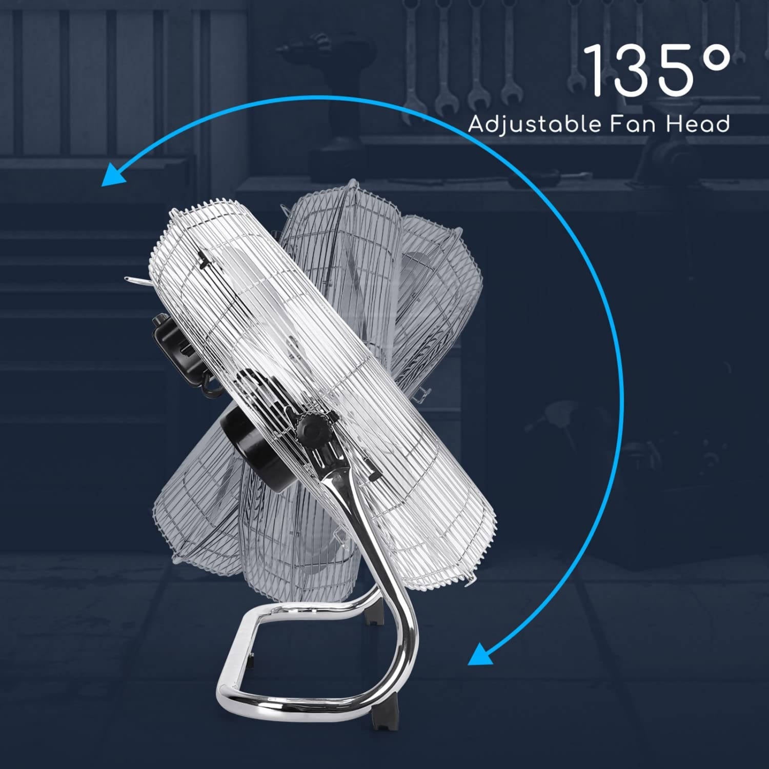 Aigostar Clover - Industrieventilator Ventilator in Chrom Standventilator 45cm, 3 Geschwindigkeiten, 360 Grad einstellbarer Winkel, Silber
