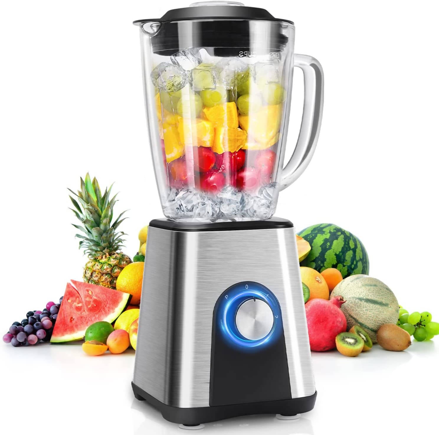 Aigostar Archer Stand Blender, 1200 W Smoothie Mixer, Smoothie Maker with 1.8 L Glass Container, Multifunctional, Ice-Crush Function, Dishwasher Safe, 6 Blade, BPA Free