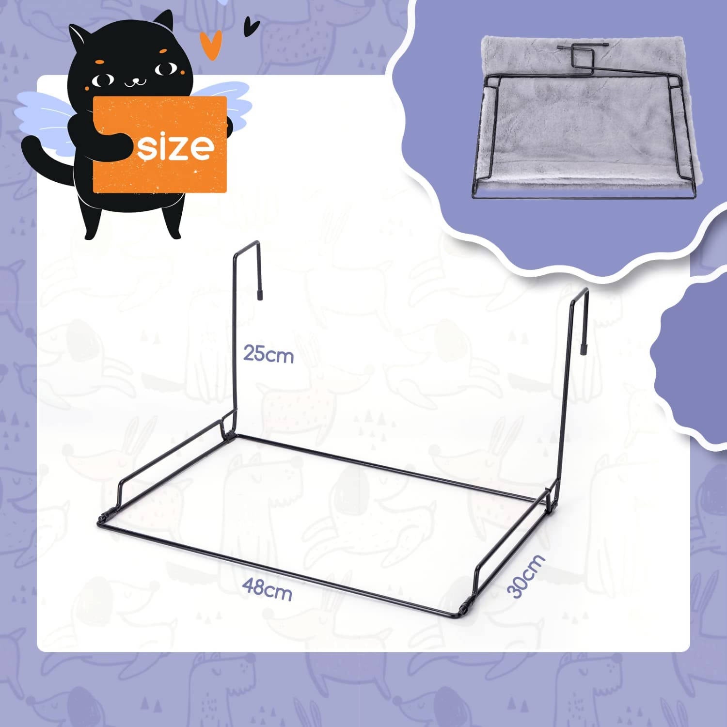 Katzenbett für Heizungen, mit Starkem Abnehmbarem Metallrahmen,Grau,48 * 30 * 25cm