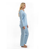 DeSen Damen Deluxe Pyjama aus 100% Baumwolle, Schlafanzugoberteil, Schlafanzughose, V-Ausschnittoberteil mit Pailletten Strasssteinen und Anhänger (Himmelblau-36/38)