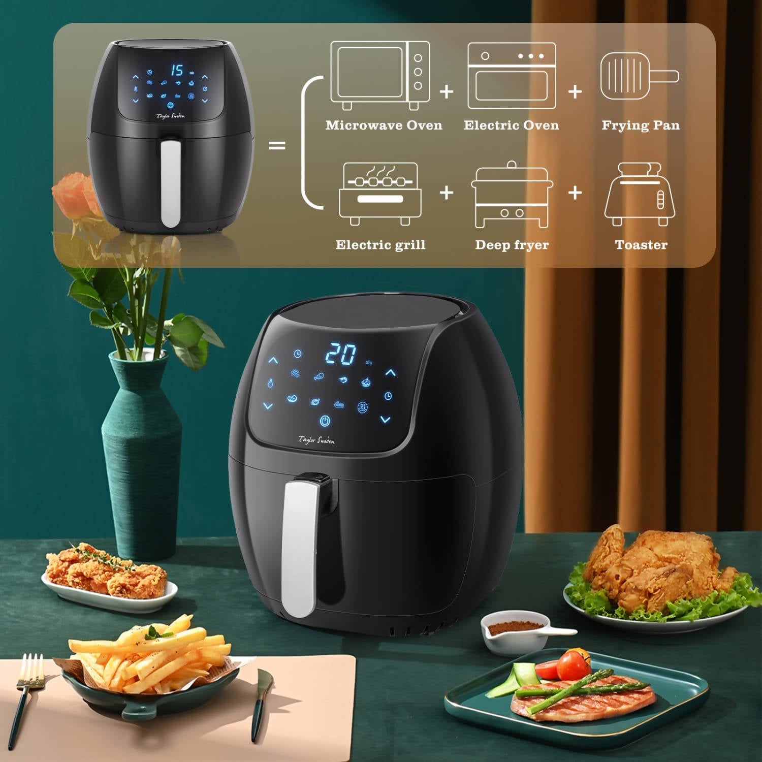 Taylor Swoden Sunbeam XXL Hot Air Fryer, 7 L Airfryer, 1800 W Fryer without Oil for 4-6 People, Digital LED Touch Screen, 8 Programmes, Automatic Shut-Off