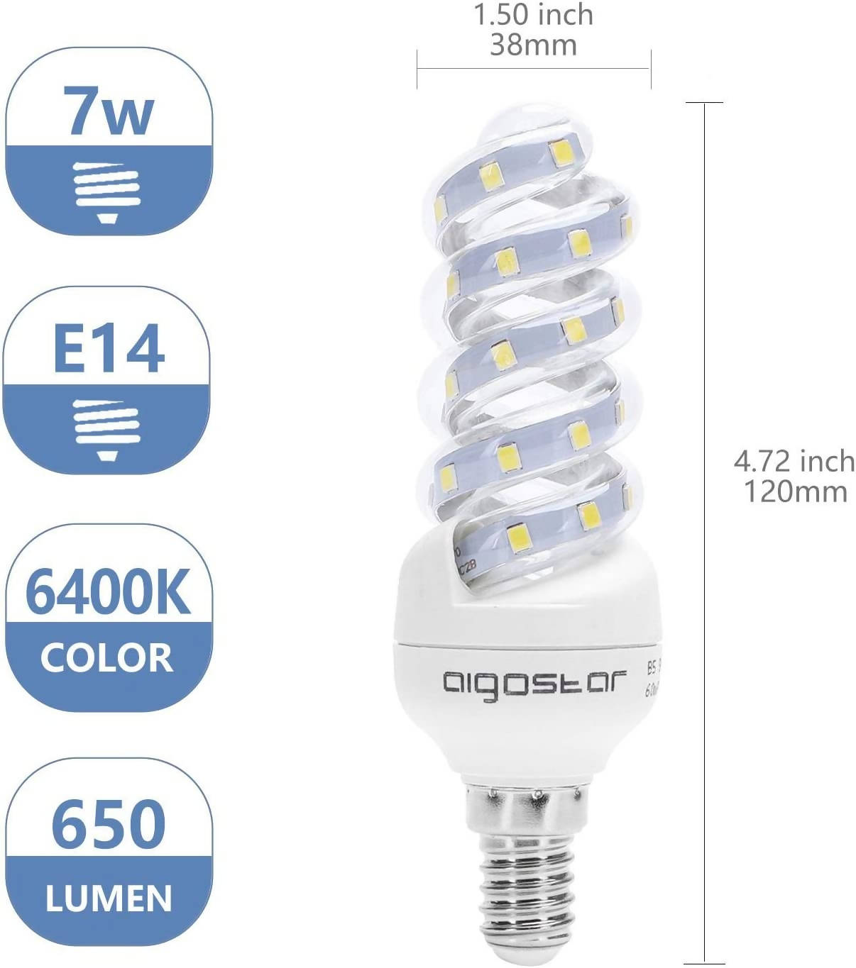 LED B5 Spiral 7 W, Cold White, E14[Energy Class A+]