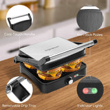 Aigostar Kontaktgrill, Sandwichmaker, Panini Grill 3 in 1, Antihaftbeschichtete Platten, 1800 W, Elektrogrill mit Temperaturregelung, 180° Flach Offen, Abnehmbare Tropfschale, Anzeigelampe
