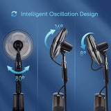 Aigostar Breeze Standventilator mit Wasserzerstäuber, Ventilator mit Fernbedienung, Lüfter mit 3 Modi, Verstellbarer Neigungswinkel, Metall, Schwarz