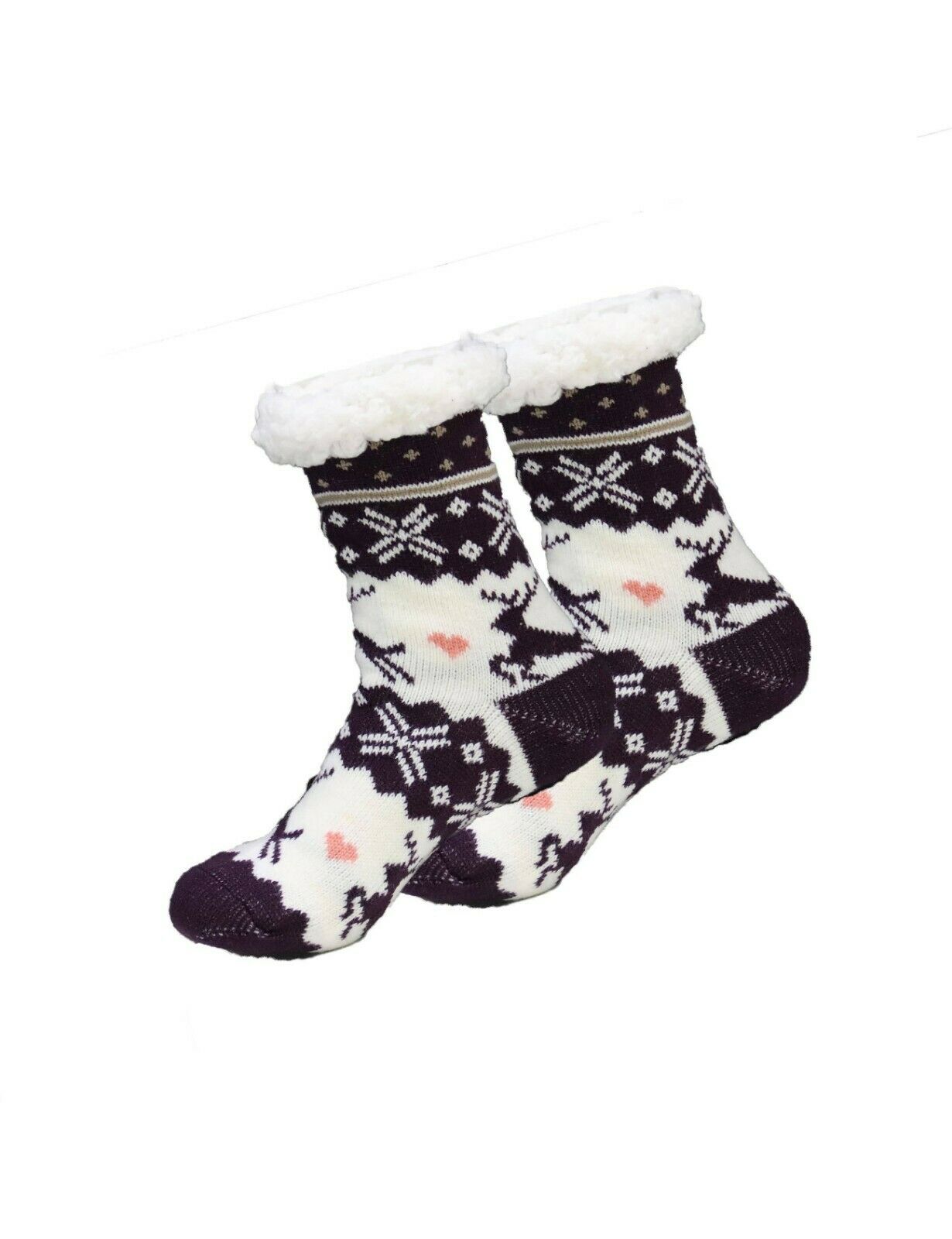 RAIKOU Haussocken Wintersocken Kuschelsocken gefütterte Socken dicke Socken Weihnachtssocken, Rentiersocken mit rutschfesten Noppen (Anthrazit,One Size)