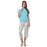 RAIKOU Damen Viskose Shirt + 3/4 Hose Schlafanzug Sommer Pyjama Set Nachtwäsche mit Volants und elastischem Bund (48/50, Weiß)