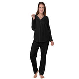 DeSen Damen Deluxe Pyjama aus 100% Baumwolle, Schlafanzugoberteil, Schlafanzughose, V-Ausschnittoberteil mit Pailletten Strasssteinen und Anhänger (Himmelblau-36/38)