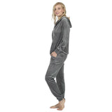 RAIKOU Damen Hausanzug Trainingsanzug Velours Nicki Freizeitanzug Jogginganzug Schlafanzug Kapuzenpullover mit Reißverschluss Hose mit Kordelzug und Taschen (Dunkel Lila,36/38)