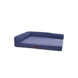RAIKOU Weiches Hundebett, gepolstertes waschbares Haustierbett Hundesofa Hundekorb（Blau Melange,100x80x9cm）