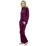 RAIKOU Damen Hausanzug Velours Nicki Freizeitanzug Trainingsanzug Jogginganzug Schlafanzug mit Reißverschluss umschlossen von Satin, Freizeit Zweiteilige Set Oberteil und Hose (Dunkel Lila,36/38)