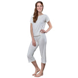 RAIKOU Damen Viskose Shirt + 3/4 Hose Schlafanzug Sommer Pyjama Set Nachtwäsche mit Volants und elastischem Bund (48/50, Weiß)