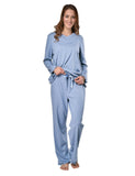 DeSen Damen Deluxe Pyjama aus 100% Baumwolle, Schlafanzugoberteil mit V-Ausschnitt, Schlafanzughose (Himmelblau-36/38)