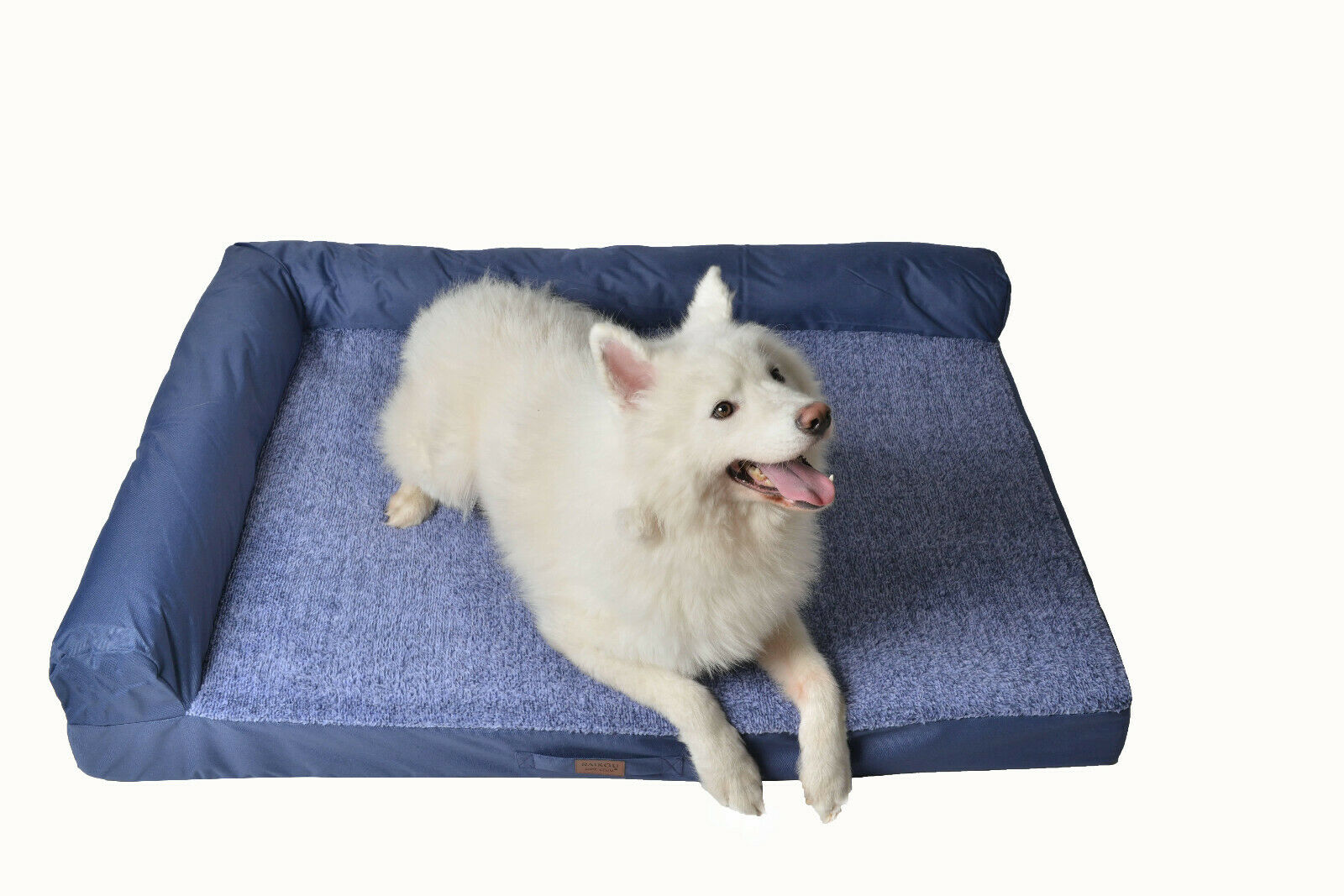 RAIKOU Weiches Hundebett, gepolstertes waschbares Haustierbett Hundesofa Hundekorb（Blau Melange,100x80x9cm）