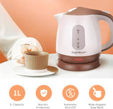 Aigostar Romeo 30HIP Kettle 1100 Watt, 1 Litre Compact Boiler, Automatic Shut-Off with Dry Protection, BPA-Free, Brown Disposable packaging.