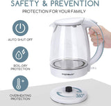 Aigostar Eve 30GON Glass Kettle with LED Lighting, 2200 Watt, 1.7 Litre, Boil-Drying Protection, BPA Free, White