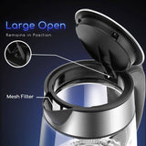 Aigostar Chubby30LCZ - Verdicktes High-Bor Glas Wasserkocher mit LED-Beleuchtung, 1,7 Liter Edelstahl Glaswasserkocher, 2200 Watt, Trockenlaufschutz, BPA frei