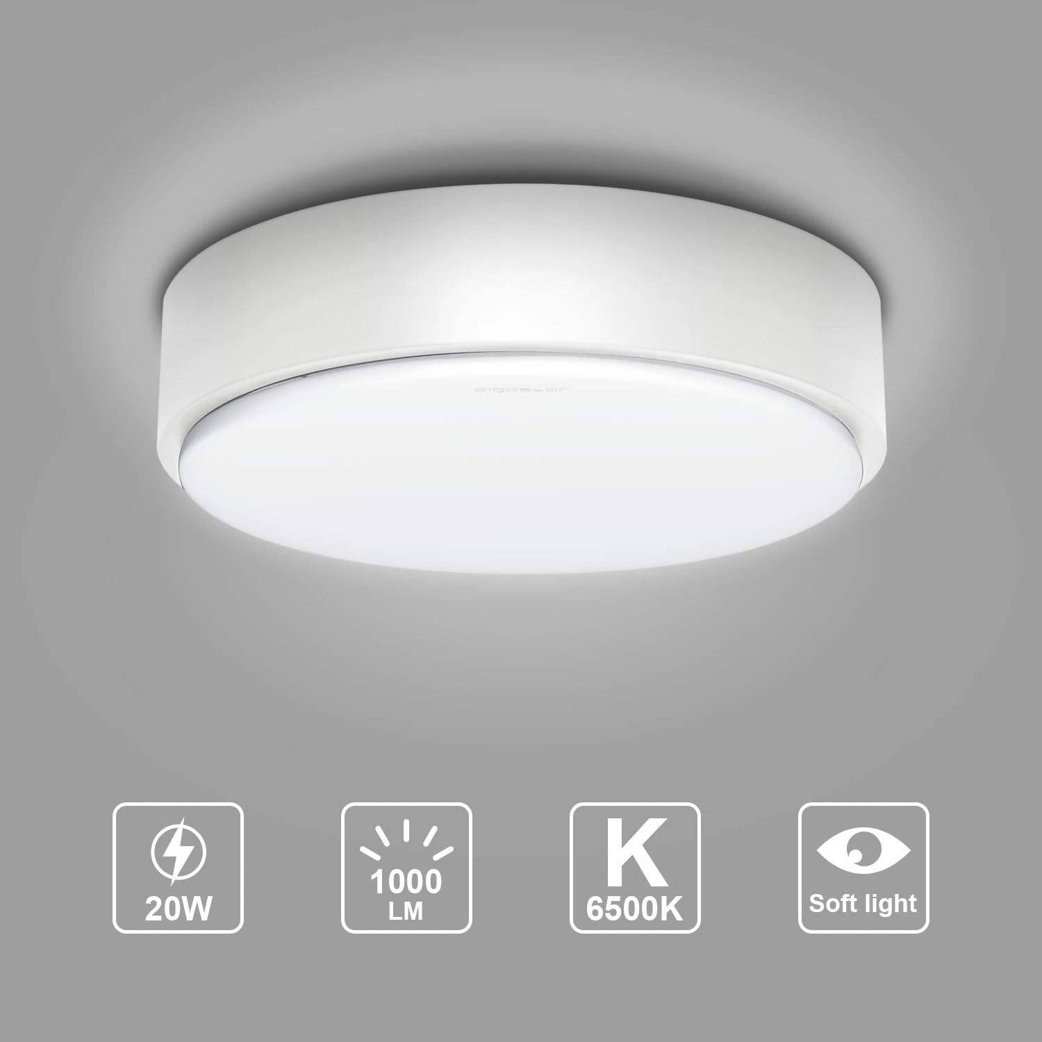 LED Ceiling Light Cool White 20 W Ceiling Light Metal Board 6500 K 1000 lm for Kitchen Corridor Office Bedroom Dining Room Living Room [Energy Class A+]